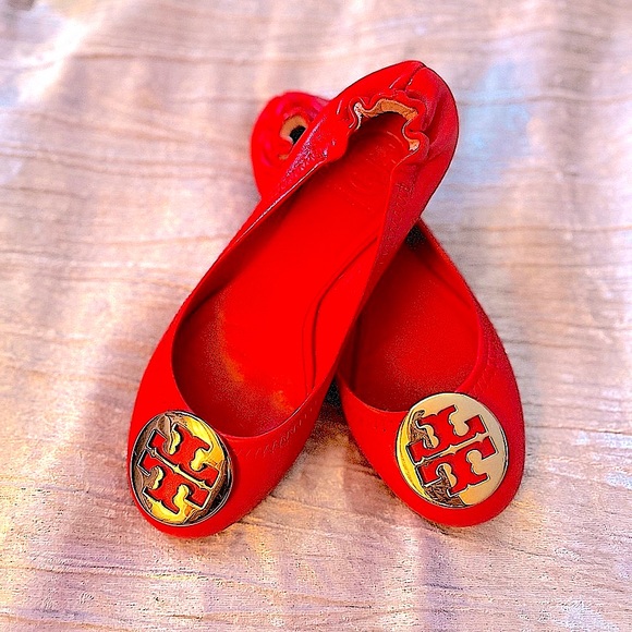 Tory Burch Lobster Red/Gold-626 Reva-Mestico Flat Ballet 12138006, Size 5.5 - Picture 15 of 16